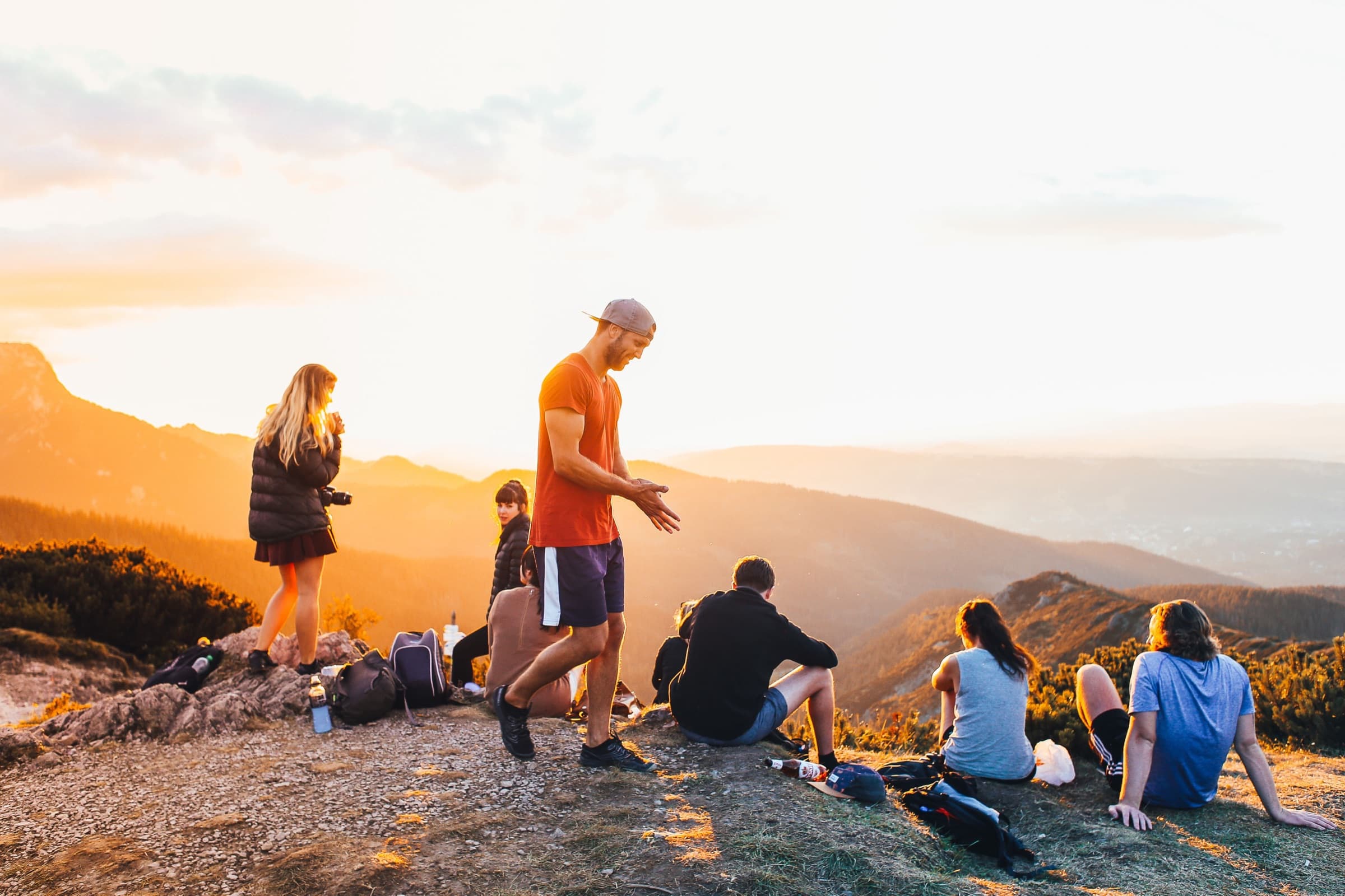 Adventure group at golden hour